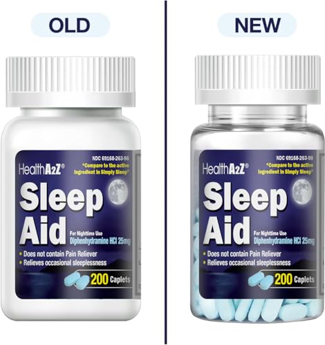healtha2z sleep aid 200 caplets  diphenhydramine hcl 25mg  regular strength sleeping pills  safe amp non-habit-forming