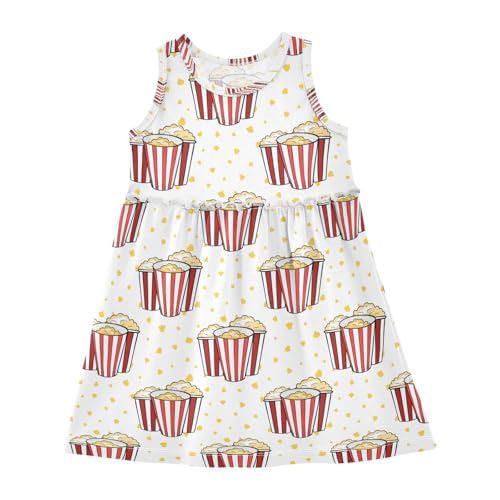 Aflyko Girls Dresses Popcorn Cartoon Fun Summer Sleeveless Dress Casual Fit Toddler Playwear Infant Lovely Everyday Wear Themed Birthday Party Dress 3T Multicoloured
