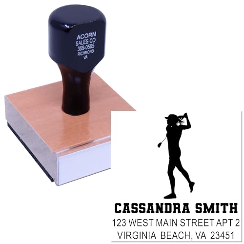 Image of Dynamic Golf Silhouette Wood Handle Rubber Stamp Customized - Your Wording | Golf Club Stamp. Any standard pad works. Wood Handle Stamp Personalized. Classic hand stamp. Up to 50 characters per line.