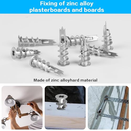 90 Stk Rigipsdübel, Selbstbohrender Gipskartondübel mit Schrauben, Metalldübel Hohlraumdübel, Edelstahl Gipskarton Schrauben Dübel Set, Betondübel für Rigipswände, Befestigung Gipsfaserplatten Beton