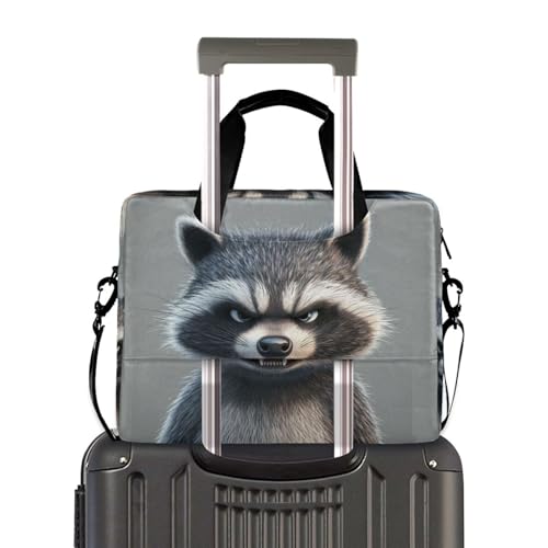 Funda para portátiles 15.6" con asa y correa gris dibujo mapache miniatura 3