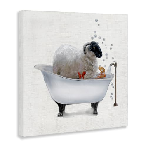 Image of Stupell Industries 'Fluffy County Goat in Bathtub Soap Bubbles'| Canvas Art