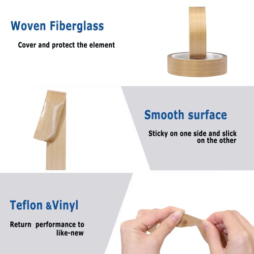 Image of High Temperature Teflon Tape 1 inch x 33 feet PTFE Adhesive Teflon Tape - Fits Weston,FoodSaver, Seal A Meal, Cabellas Vacuum (Pack of 2)