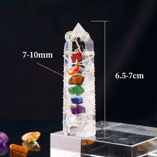 Gravel column en cristal de roche coloré, objet d'art hexagonal précieux