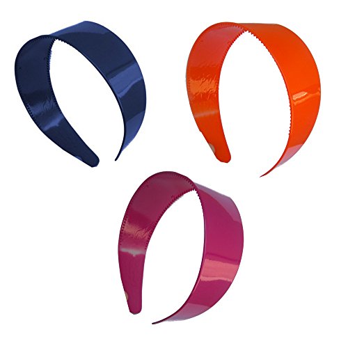 Set of Three 2 Inch Navy Orange & Mauve Plastic Headbands with Teeth