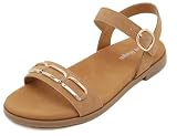 Meik Mangni Sandalias Planas Mujer Verano Ajustables cómodas y elegantes Sandalia Resistentes Antideslizante Zapatos Casuales para Uso Diario,Marrón,Tallas:41 EU