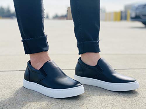 Image of CALTO Men's Invisible Height Increasing Elevator Shoes - Black Leather Slip-on Lightweight Casual Loafers - 2.4 Inches Taller - T1021 - Size 8 D(M) US
