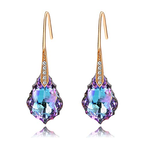 CHLOEOS ピアス レディース 人気 華奢 オーストリア クリスタル 水滴 ティアドロップ k18金 綺麗 両耳用 大人 おしゃれ フレッシュ セクシー プレゼント かわいい きれい 素敵 【ギフトBOX付き】 (パープル B)