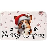 DSHFG Christmas Decorations Welcome Mat Dog Mats Front Door Mats, Merry Christmas Cute Corgi Indo...