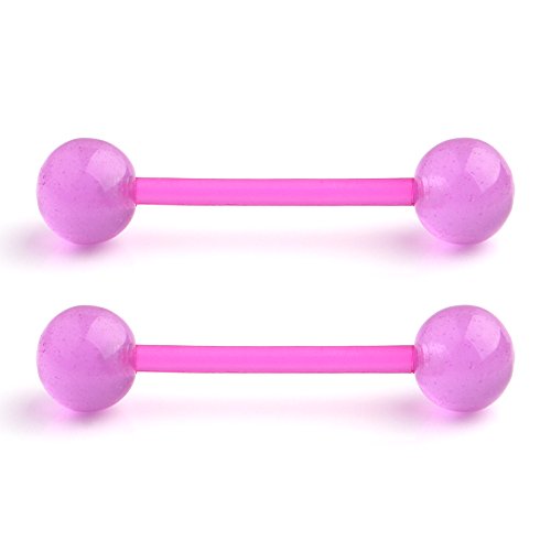Ruifan 14G 16mm Purple Glow In The Dark Flexible Acrylic Nipple Tongue Barbell Ring Body Piercing Jewelry Retainer 2PCS