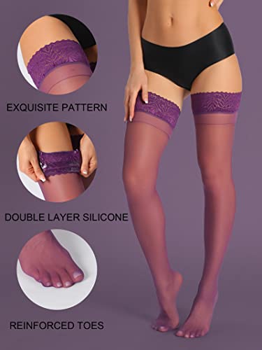 Image of HONENNA Sheer Thigh High Stockings, 17+ Colors Stay Up Lace Top with Anti-Slip Silicone for Women
