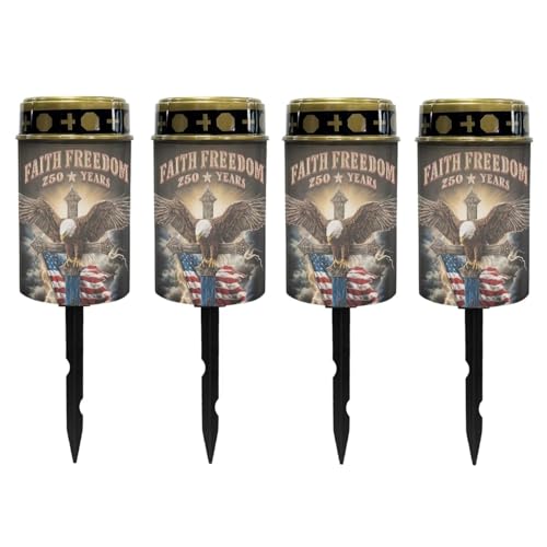 Image of Poceacles Patriotic America 250 Year Eagle Cross Print Solar Pathway Lights Outdoor Grave Solar Lights Waterproof Cemetery Flameless Candles Outdoor Grave Candle Markers Eternal Decor, 4 PCS