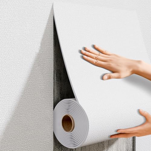 Aeovot Selbstklebende Isolier-Tapetenrolle - Dämmtapete - 5mm Schaumstoff Wandpaneele Selbstklebend Wärmedämmung/Wasserfest/FeuchtigkeitsbestäNdig/Schalldämmung Wandverkleidung Innen(Weiß,50cmx3m)