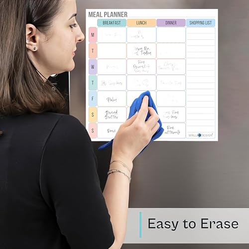 Image of WallDesign Magnetic Meal Planner Whiteboard for Fridge, (12x12 Inch) - Weekly Dry Erase Planner, Reusable Kitchen Organizer, to Do List for Home, Family, Personal, Students - Includes 3 Marker Pens