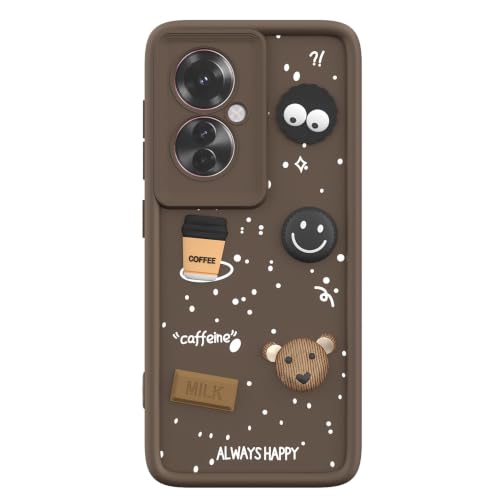 Image of Pikkme Back Cover for Oppo F25 Pro 5G | 3D Bear Silicone Cute & Fun Coffee Cartoon | Full Body Protection Bumper Case (Brown)