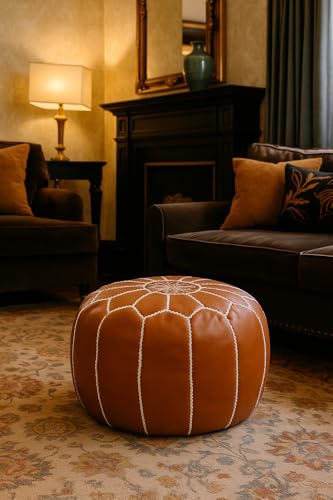 Couchette Moroccan Luxury Leatherrette Pouffe Ottoman – Hand-Stit...