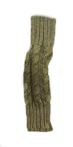 Guantes largos sin dedos para mujer en lana de alpaca trenzada verde oliva, talla única