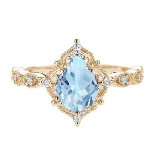 1CT/1.5CT/2CT Gemstone Women's Engagement Rings - Pear Shaped Gem Birthstone Ring White Yellow Rose 10K 14K 18K Gold 925 Sterling Silver Halo Proposal Statement Anniversary Promise Ring for Her4