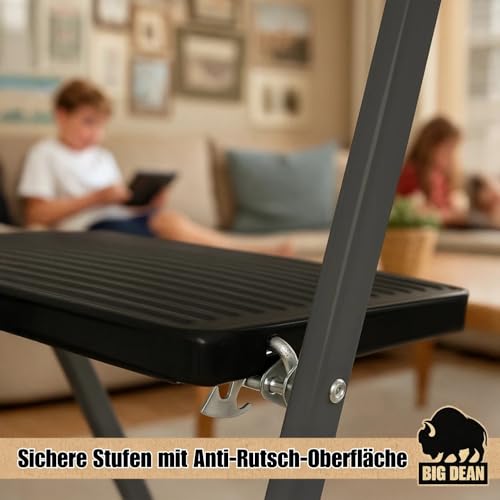 BigDean Trittleiter 3 Stufen klappbar Schwarz/Rot TÜV geprüfte Sicherheit Leiter bis 150 kg belastbar Tritt klappbar Haushaltsleiter Leiter 3 Stufen