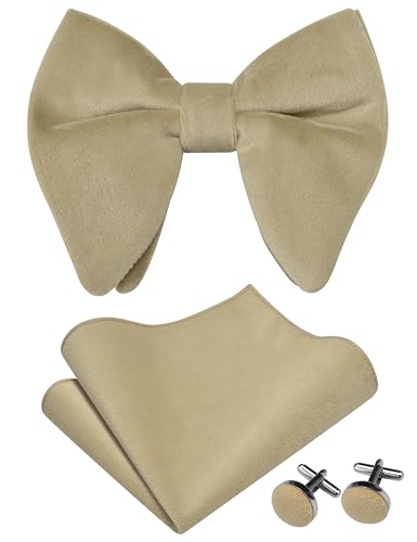 Image of GUSLESON Mens Solid Plaid Velvet Pre-tied Adjustable Bow Tie and Pocket Square Cufflink Set with Gift Box