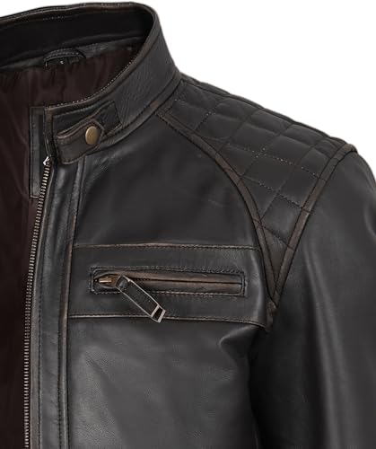 Image of fjackets Mens Leather Jacket Moto Style Real Lambskin Leather Jacket, Quilted Cafe Racer Classic Zip Up Biker Jacket for Men
