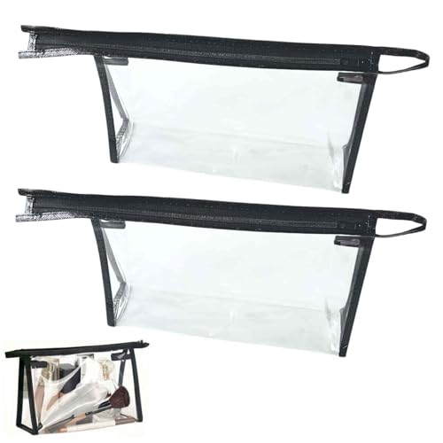 2 PCS Bolsa Transparente Avión, Neceseres de Viaje 24×16.5cm con Capacidad de 1 Litro, Bolsas de Aseo para Líquidos de Mano, Cumplen Normativas Internacionales, Impermeables y Duraderas para Cosmético
