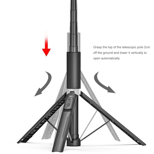 Trépied perche à selfie à 9 sections télescopiques 187 cm avec structure de détection de gravité