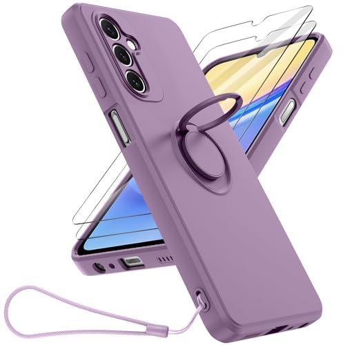 COPIKE Coque Protection Caméra pour Samsung Galaxy A25 5G avec Support de Bague, Étui Protection Complète Antichoc Silicone Microfibre Douce Empêche Les Rayures et 2 Pièces Verre Trempé, Violet