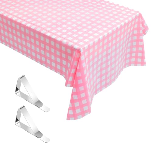 KSBBHDS Mantel Decorativo a Cuadros Rosa y Blanco con 2 Pinzas, Impermeable Grueso para Mesa de Comedor, Adecuado para Picnics y Reuniones