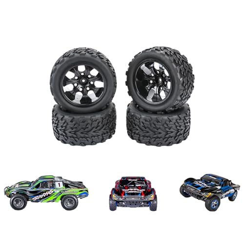RCAWD for Traxxas Slash 4X4 & Slash 2WD & Hosim & DEERC & LAEGENDARY 1/10 Pre-Glued Wheel Tire Set Upgrades,All for 12mm Hex Adapter 1/10 Monster Truck Part LG-014BL