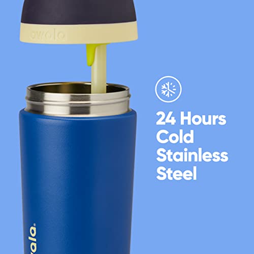 Image of Owala Kids Flip Insulated Stainless-Steel Water Bottle with Straw and Locking Lid, 14-Ounce, Navy /Blue (Celestial Sphere)