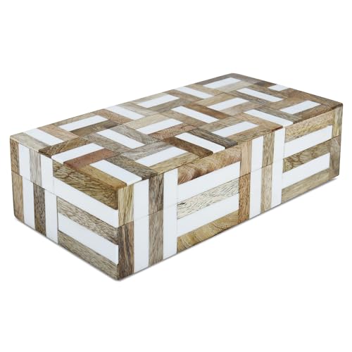 Handicrafts Home White Decorative Storage Box with Lid Wooden Coffee