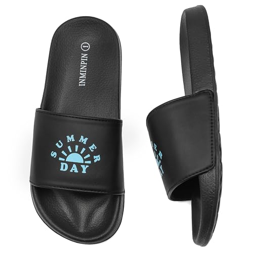 Image of INMINPIN Kids Boys Girls Slides Sandals Beach Pool Shower Shoes | lightweight, easy to clean paired with shorts,T-shirts,jeans,a short skirt for swimming pool,beach,bathroom