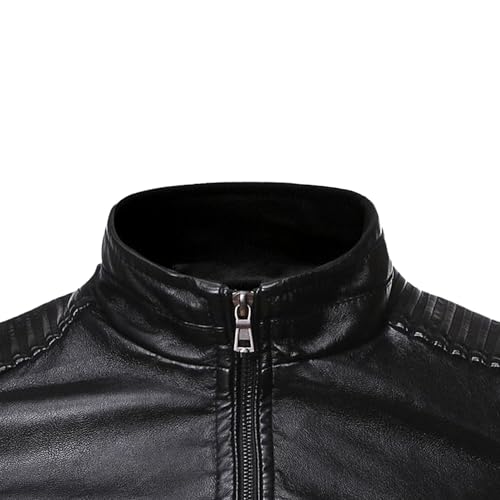 Men's Zipper Pocket Leather Jacket Vintage Stand Collar PU Coat Cool Biker Jackets For Men2