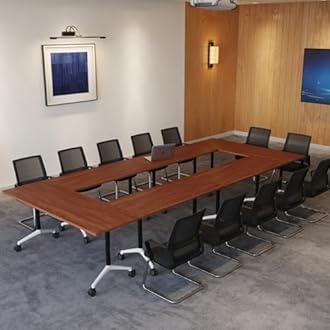 6-8 Person Conference Table Folding Conference Table for Office,Training, Seminar,Schools Modern Wood Conference Meeting Room Table Large Rectangular Conference Room Tables (4, Walnut 2, 55in)