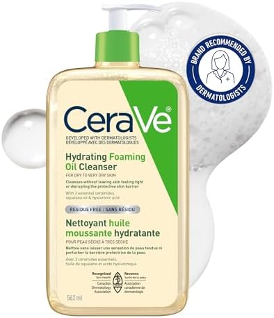 CeraVe Oil Cleanser for Face, Hydrating Foaming Face Cleanser with Squalene Oil, Hyaluronic Acid and Ceramides, for Dry to Very Dry Skin, Non-Greasy, Non-Comedogenic, Fragrance-Free, 562 mL