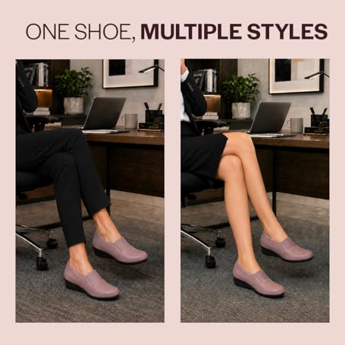 Image of FAUSTO Women Classic Formal Slip On Shoes | Platform Heel Shoe for Office Meeting Events | Easy Pull On Shoes with All Day Comfort
