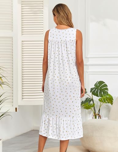 Image of Viakeo Cotton Nightgowns for Women Long House Dress Soft Sleepshirts With Pockets S-3XL