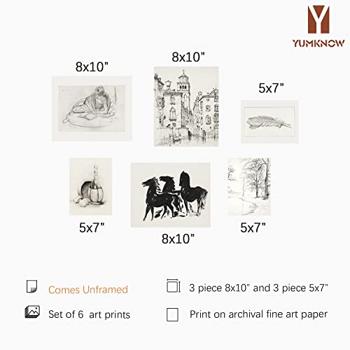 Rustic Modern Farmhouse Sketch Wall Art Decor - French Country Kitchen Print Poster - Black White Victoria Pictures Bathroom - Aesthetic Vintage Drawing Etching - Portrait Horse Forest Woodland Town #TOP1