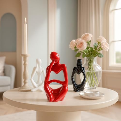 Xtore Thinker Decoreative Statues for Home Decor (Pack of 3, Black, Red & White)