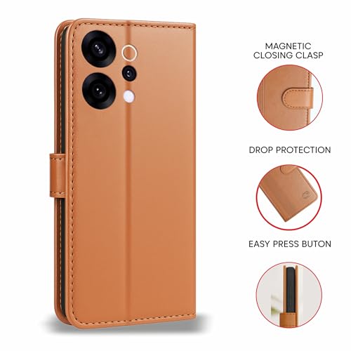 Image of AIBEX Shock Proof Flip Compatible for Oppo Reno 14 PRO 5G Flip Cover Leather Finish | Inside TPU with Card Pockets | Wallet Stand | Complete Protection Flip Case - Brown
