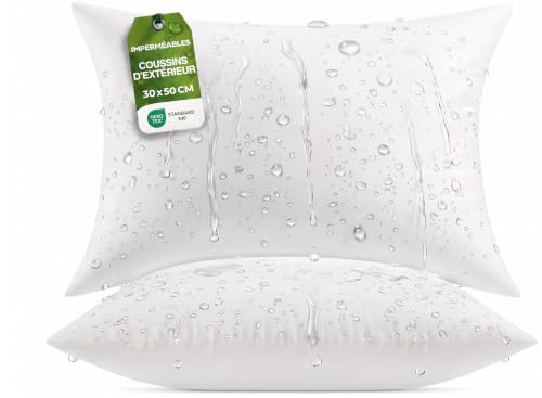 Utopia Bedding Coussins d'extérieur 30 x 50 cm Imperméables, Lot de 2 Blanc