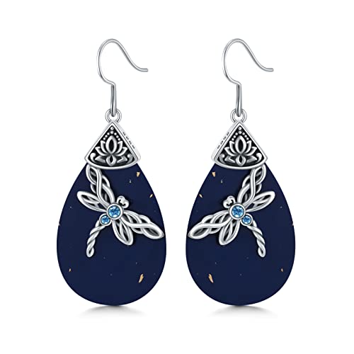 Aoboco Sterling Silver Celtic Dragonfly Dangle Drop Earrings With Lapis Lazuli, Celtic Jewelry Birthday Gifts For Women Her Wife Mom #TOP5