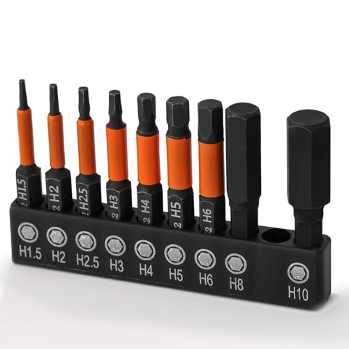 K Kwokker 9pcs 50mm Allen Key Drill Bit Set, S2 Steel Metric Hex Head Allen Wrench Drill - Image 2