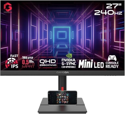 GAMEON Mini LED 27” Fast IPS Gaming Monitor – QHD 2K 2560x1440p, 240Hz, 0.5ms MPRT, HDMI 2.1 Port, FreeSync G-Sync, Crosshair Assistant, HDR Ready, VRR, PS5 Compatible, GOML27QHD240IPS - Black