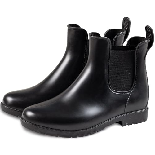 Chelsea Boots for Women Waterproof Rain Boots Slip On Flat Heel Chelsea Booties Outdoor Shoes Short Ankle Rainboots for Ladies