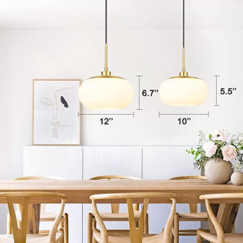 Kawoti Brass Pendant Light For Kitchen Island Adjustable Height Milky Glass Pendant Light (10 Inches Wide) #TOP4