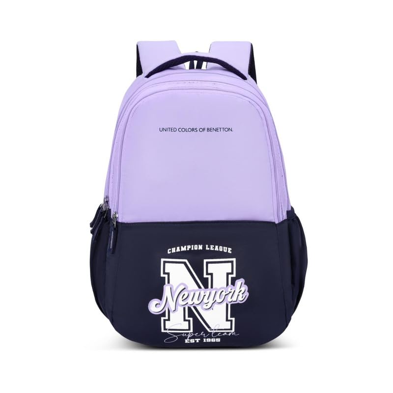 United Colors of Benetton Backpack Flux | Printed High School Bag With 3 CompartMen'sts, Airmesh Padding & 1-Year Warranty - 25L Capacity | Daypack For School Girls & Boys