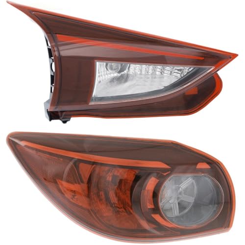 eMfurniture Tail Light 2pcs Left Driver Side Clear & Red Lens Housing Taillights Taillamps Brakelights Hand for Mazda I-16 & 17-3 Sport GS/GT/ 14-18