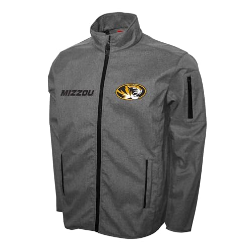 2Bhip NCAA University of Missouri Tigers Mens Gray Softshell Full Zip Jacket Fall Coat With Pockets